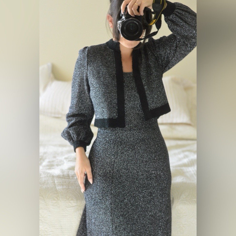 Vintage black and silver lurex gown and matching jacket